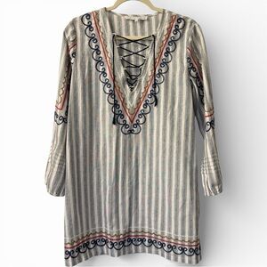 English Factory Embroidered Cotton Shift Dress Small
Lace up Neck Boho Chic